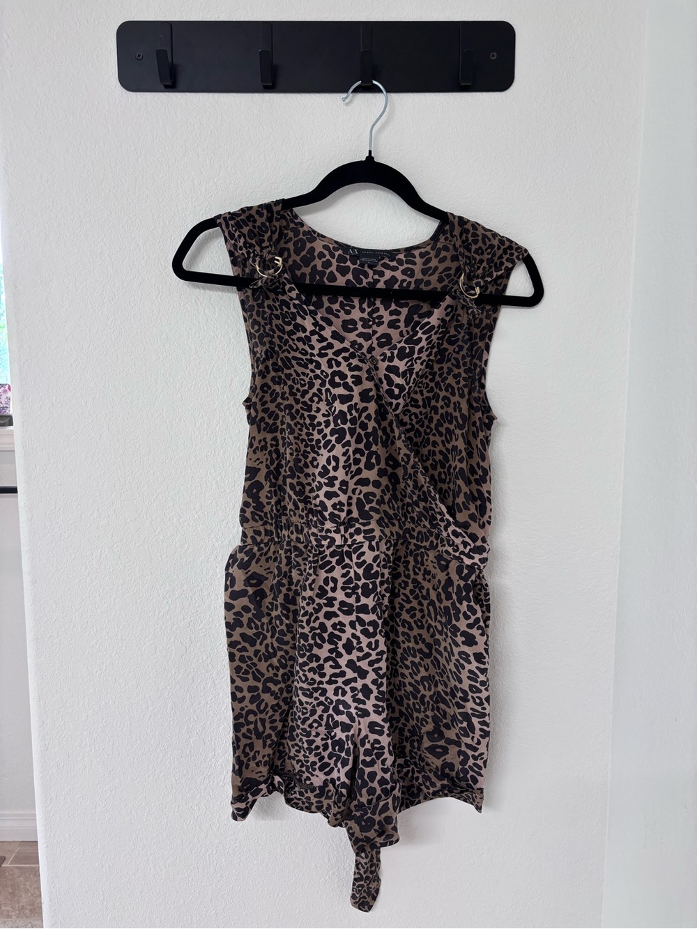 Armani Exchange Leopard-Print Sleeveless Wrap Romper - Brown & Black